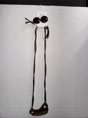 Tortoiseshell Resin Pendant Necklace on Brown Cord and matching Earings